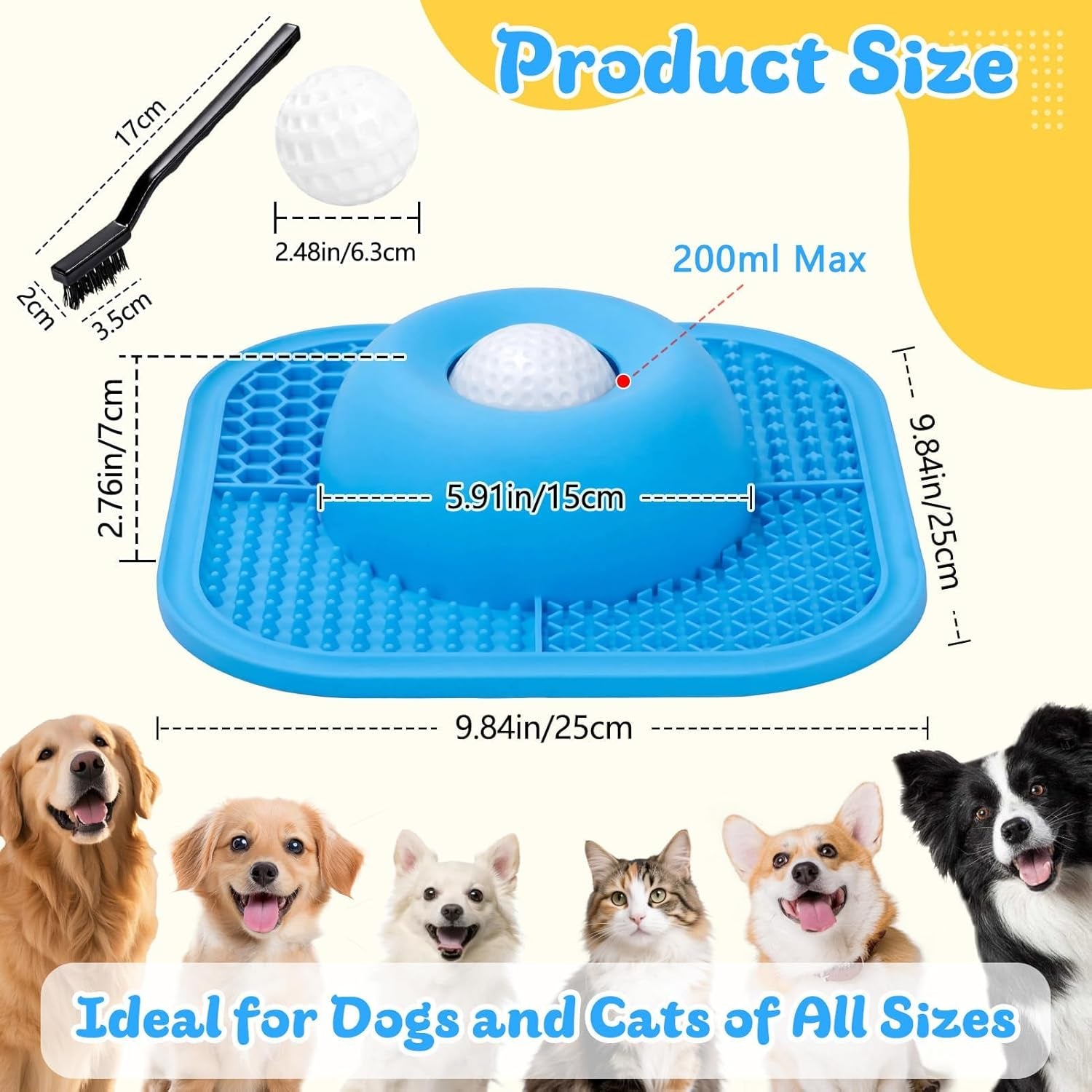 Interactive Slow Feeder Dog Bowl & Lick Mat with Rolling Ball - Anti-Slip Design for Dogs & Cats, Perfect for Liquid and Thick Treats, 5/6 Cup Capacity, Blue