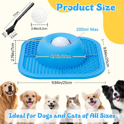 Interactive Slow Feeder Dog Bowl & Lick Mat with Rolling Ball - Anti-Slip Design for Dogs & Cats, Perfect for Liquid and Thick Treats, 5/6 Cup Capacity, Blue