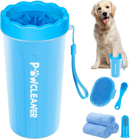 Ultimate 7-in-1 Dog Paw Cleaner Kit for Dogs & Cats - Portable Washer, Bath Brush, Toothbrushes & Absorbent Towels - Fits Paws 2.5 to 3.5 Inches Wide (Large, Blue)