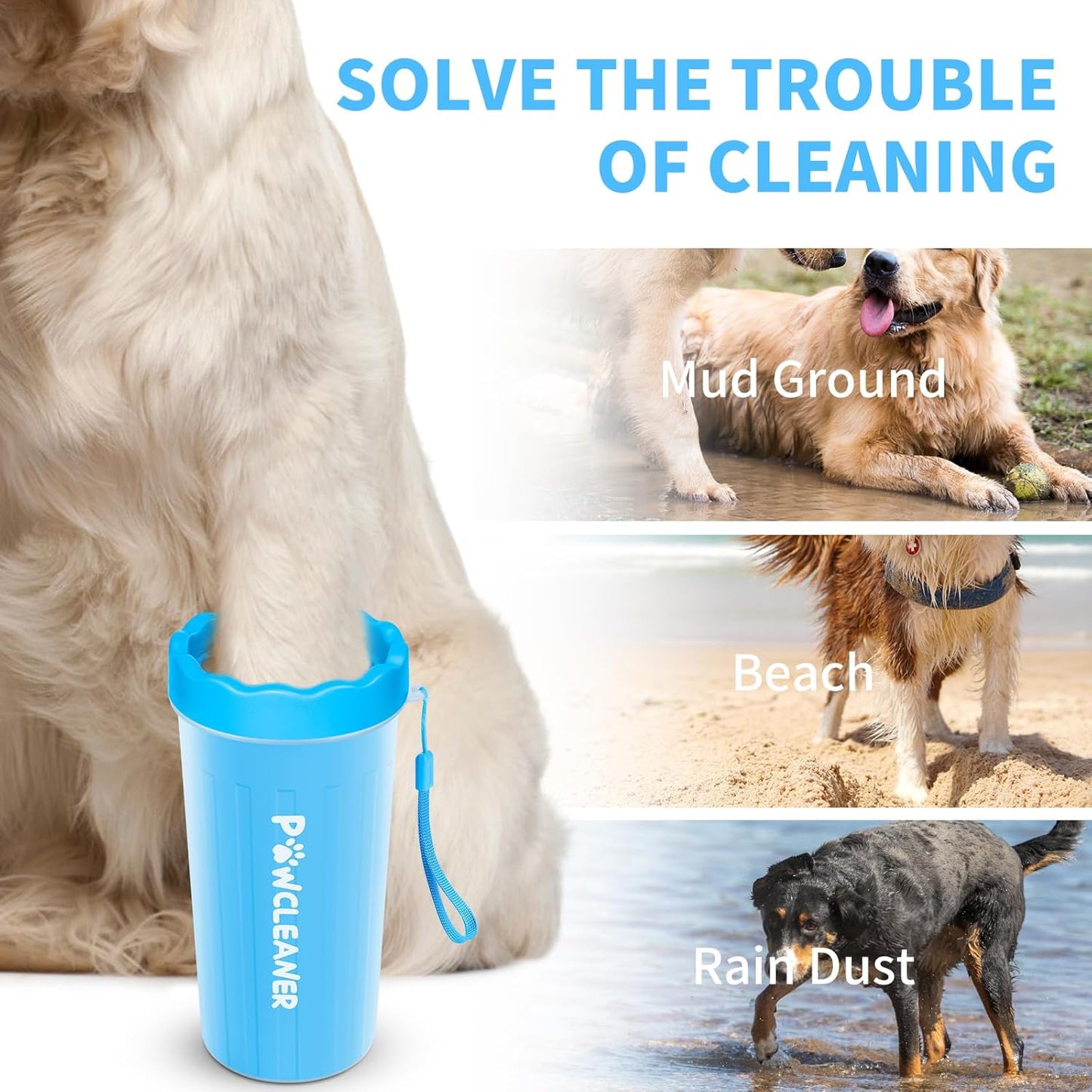 Ultimate 7-in-1 Dog Paw Cleaner Kit for Dogs & Cats - Portable Washer, Bath Brush, Toothbrushes & Absorbent Towels - Fits Paws 2.5 to 3.5 Inches Wide (Large, Blue)
