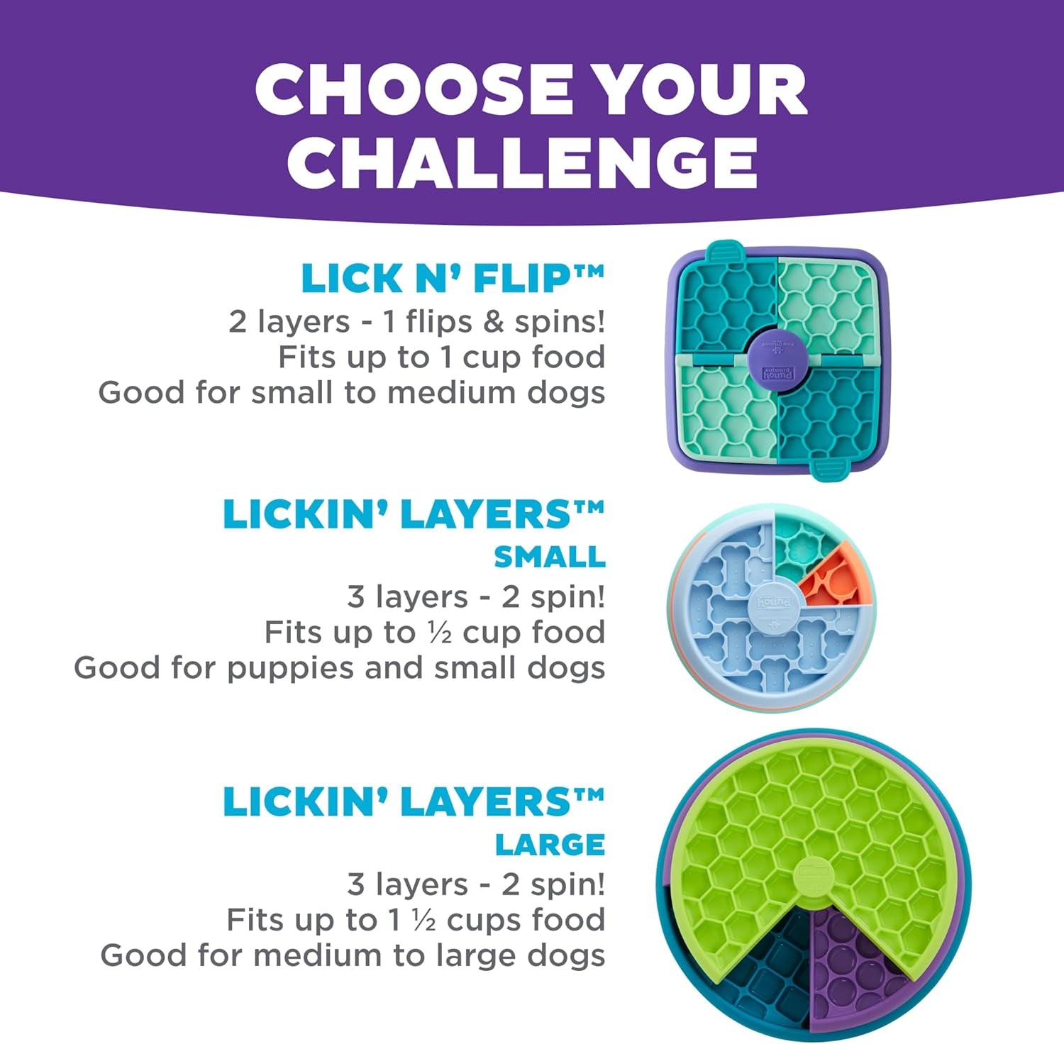 Nina Ottosson Lickin’ Layers 3-in-1 Interactive Dog Feeder Puzzle - Engaging Lick Mat & Slow Feeder Bowl for Medium & Large Dogs, 2 Cup Capacity, 10.4" x 2.8