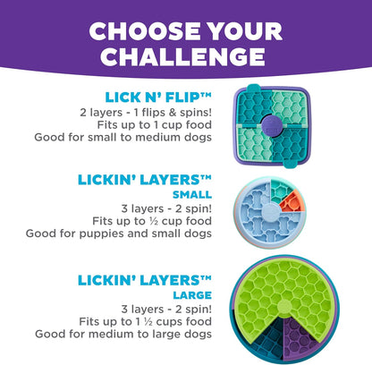 Nina Ottosson Lickin’ Layers 3-in-1 Interactive Dog Feeder Puzzle - Engaging Lick Mat & Slow Feeder Bowl for Medium & Large Dogs, 2 Cup Capacity, 10.4" x 2.8