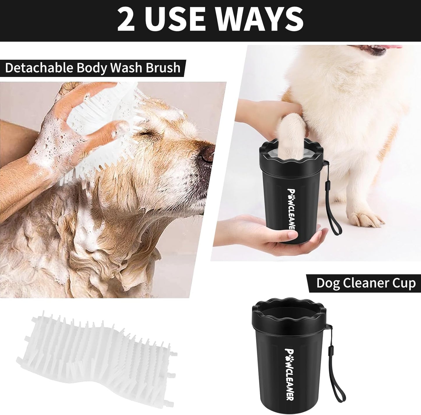 Ultimate 7-in-1 Dog Paw Cleaner Kit for Dogs & Cats - Portable Paw Washer, Bath Brush, Dog Toothbrushes & Absorbent Towels - Fits Medium Paws (1.5 to 2.5 Inches Wide) - Stylish Black Design