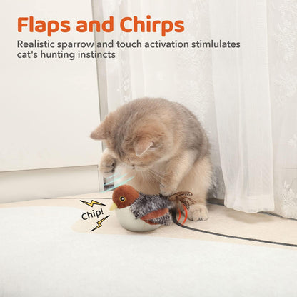Interactive Rechargeable Flapping Bird Cat Toy - Lifelike Chirping Sparrow for Engaging Playtime & Exercise - Perfect for All Breeds!