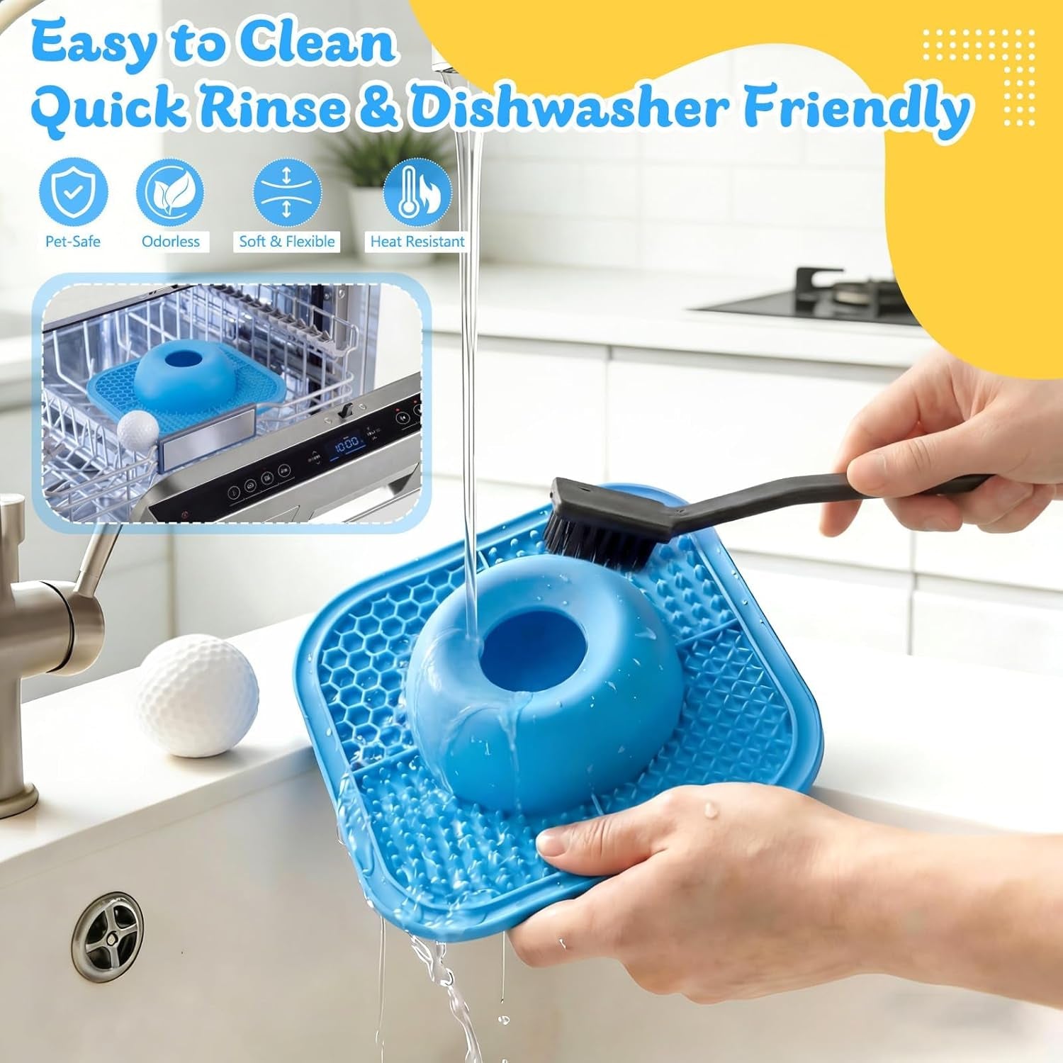 Interactive Slow Feeder Dog Bowl & Lick Mat with Rolling Ball - Anti-Slip Design for Dogs & Cats, Perfect for Liquid and Thick Treats, 5/6 Cup Capacity, Blue