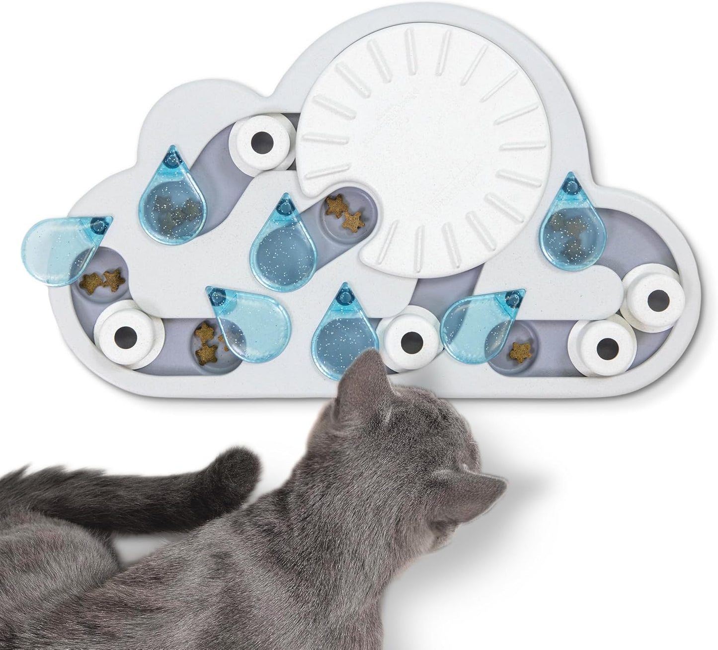 Nina Ottosson Interactive Rainy Day Cat Puzzle Feeder - Level 3 Enrichment Toy for Indoor Cats, 13.8" x 14
