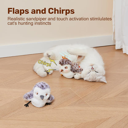 Interactive Flapping Sandpiper Cat Toys - Lifelike Chirping Birds with Catnip for Engaging Playtime Fun!