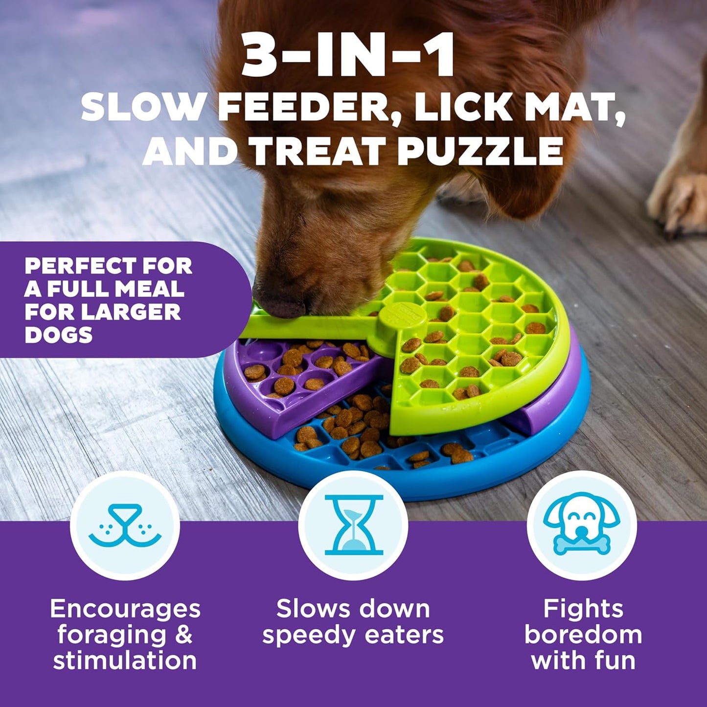 Nina Ottosson Lickin’ Layers 3-in-1 Interactive Dog Feeder Puzzle - Engaging Lick Mat & Slow Feeder Bowl for Medium & Large Dogs, 2 Cup Capacity, 10.4" x 2.8