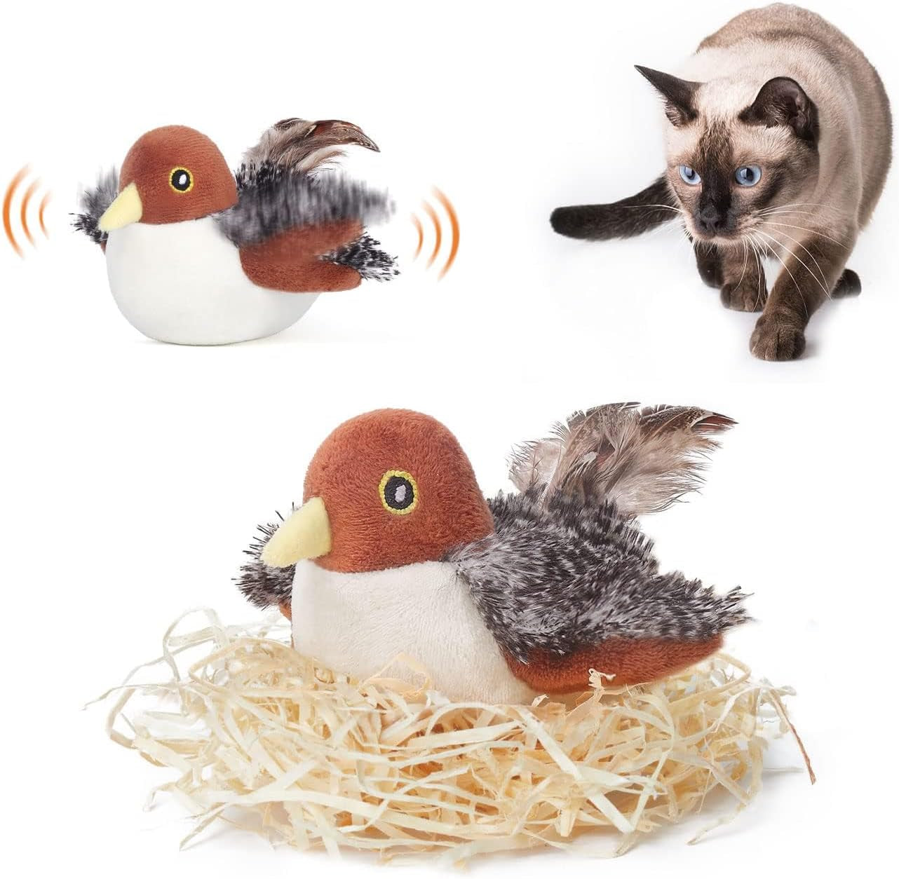 Interactive Rechargeable Flapping Bird Cat Toy - Lifelike Chirping Sparrow for Engaging Playtime & Exercise - Perfect for All Breeds!