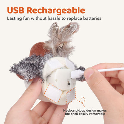 Interactive Rechargeable Flapping Bird Cat Toy - Lifelike Chirping Sparrow for Engaging Playtime & Exercise - Perfect for All Breeds!