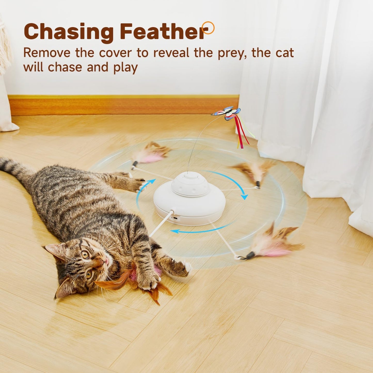Interactive 3-in-1 Cat Toy - Rechargeable Hide and Seek Fun with Fluttering Butterfly and Moving Feather for Ultimate Indoor Exercise!