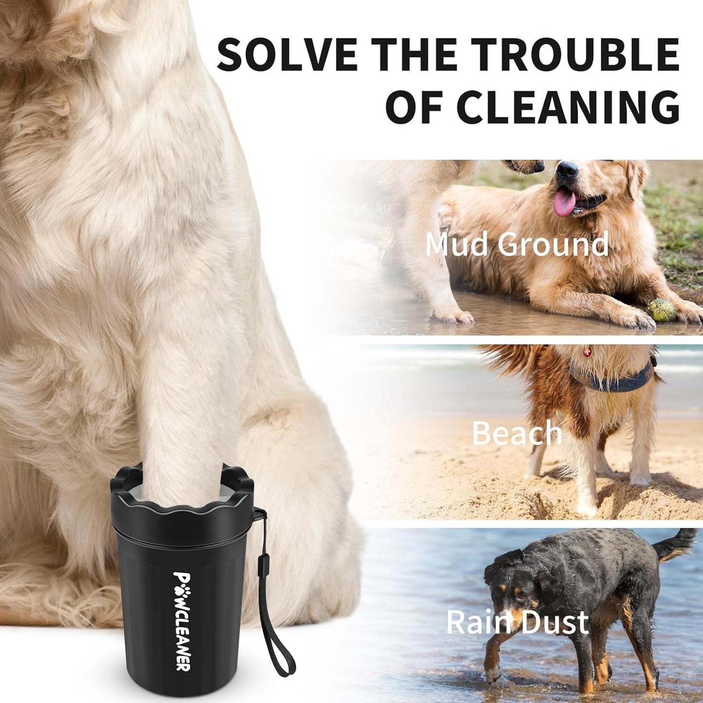 Ultimate 7-in-1 Dog Paw Cleaner Kit for Dogs & Cats - Portable Paw Washer, Bath Brush, Dog Toothbrushes & Absorbent Towels - Fits Medium Paws (1.5 to 2.5 Inches Wide) - Stylish Black Design