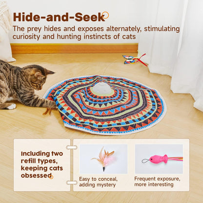 Interactive 3-in-1 Cat Toy - Rechargeable Hide and Seek Fun with Fluttering Butterfly and Moving Feather for Ultimate Indoor Exercise!