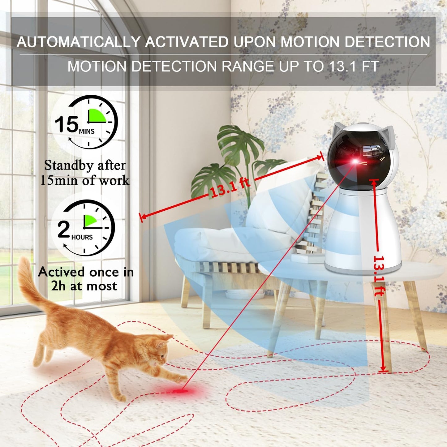 Interactive Rechargeable Laser Cat Toy - 4th Generation Motion Activated Random Trajectory for Bored Indoor Cats & Kittens
