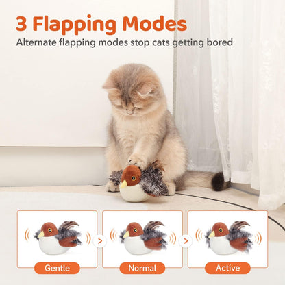 Interactive Rechargeable Flapping Bird Cat Toy - Lifelike Chirping Sparrow for Engaging Playtime & Exercise - Perfect for All Breeds!