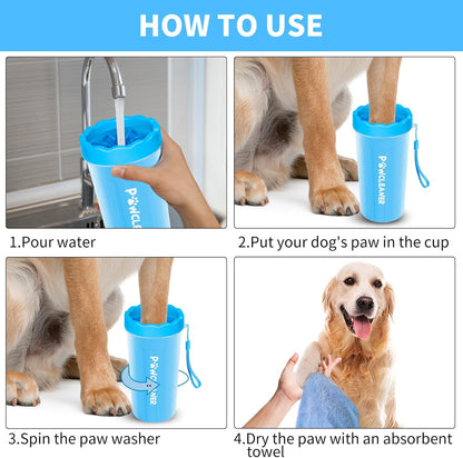 Ultimate 7-in-1 Dog Paw Cleaner Kit for Dogs & Cats - Portable Washer, Bath Brush, Toothbrushes & Absorbent Towels - Fits Paws 2.5 to 3.5 Inches Wide (Large, Blue)