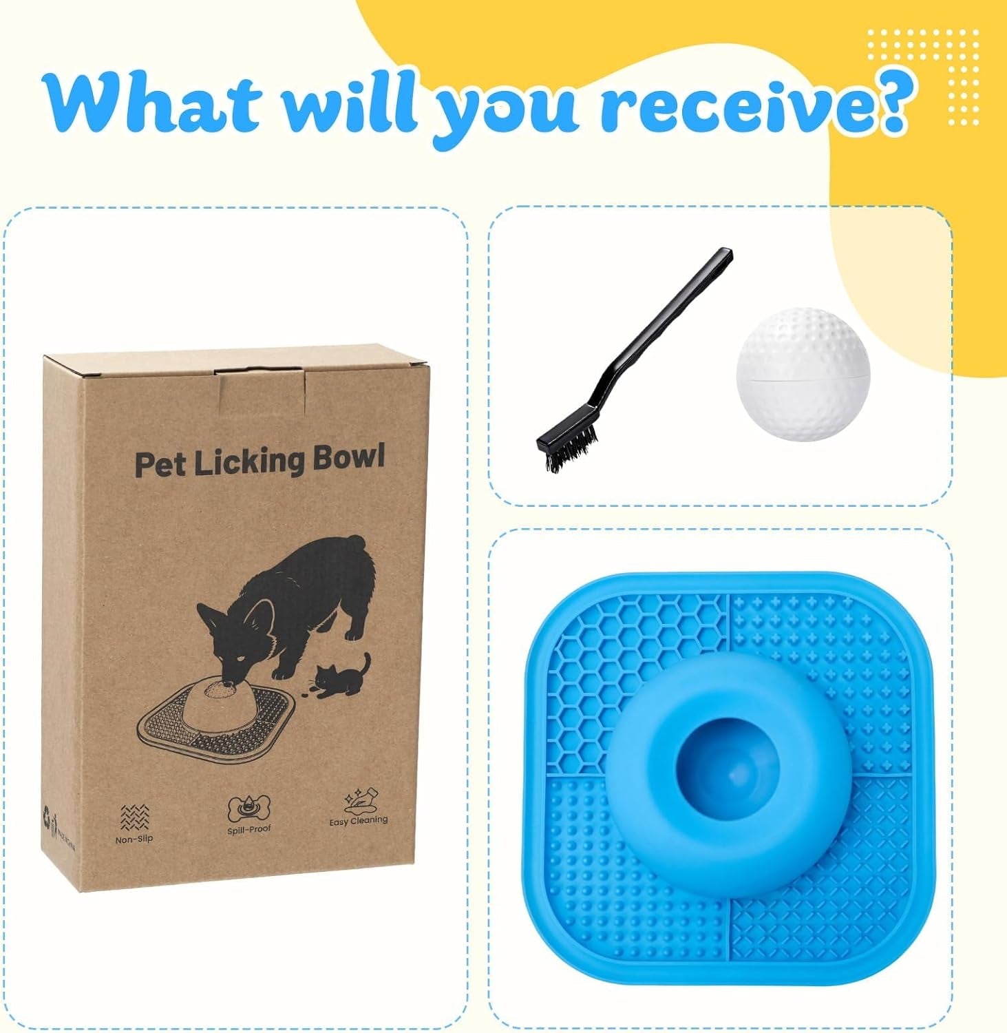 Interactive Slow Feeder Dog Bowl & Lick Mat with Rolling Ball - Anti-Slip Design for Dogs & Cats, Perfect for Liquid and Thick Treats, 5/6 Cup Capacity, Blue